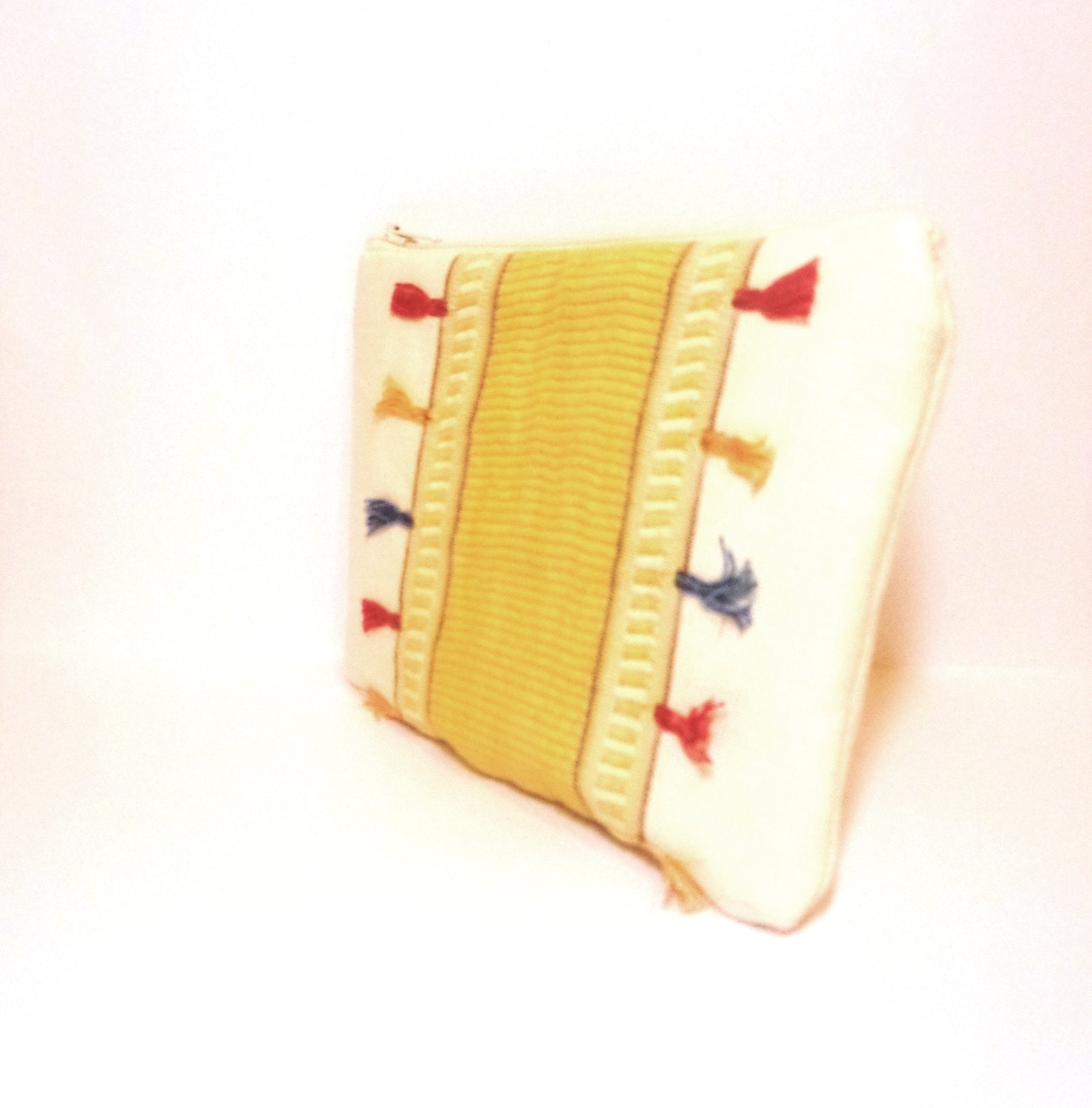 Fabric Zipper Pouch Clutch Bag Cosmetic Pouch Gold Stripe with Fringe