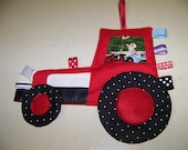 Tractor Crinkle baby Taggie Toy Patchwork look like CASE or IH