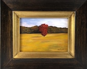 Red Tree in Field - Original Acrylic Painting - Framed
