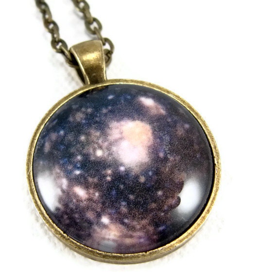 Science Callisto Moon Necklace Glass Tile Jewelry Antique Brass