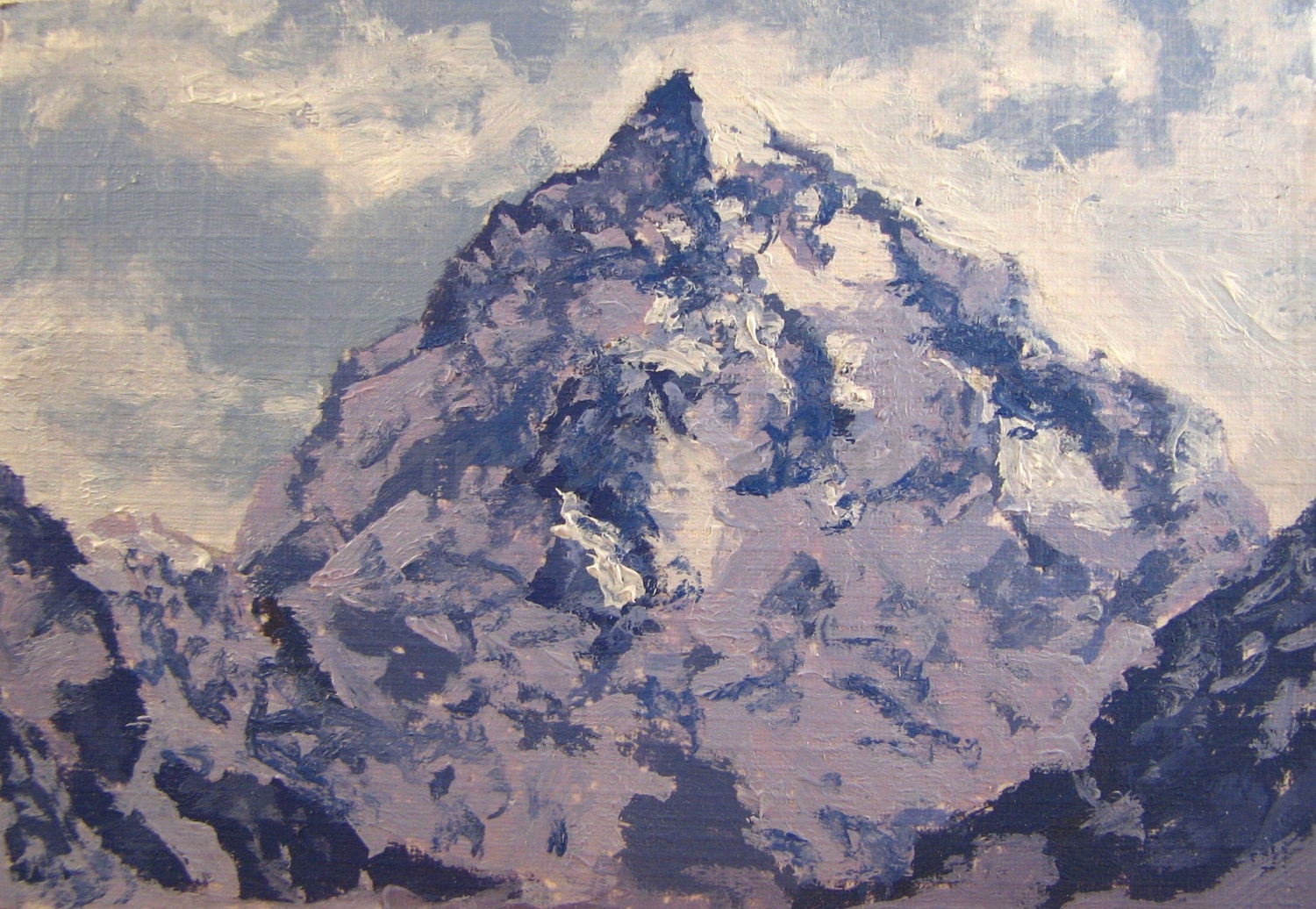Original ACEO oil painting. K-2. Purple mountain landscape. Fine art. Free US shipping.