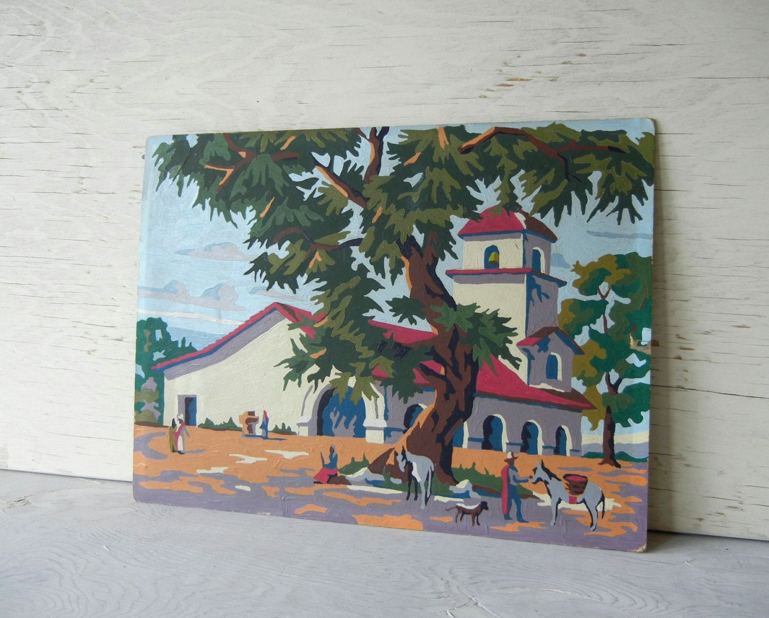Vintage Paint By Number Painting Mission with Belltower PBN