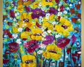Original Modern Contemporary Abstract Large Oil Painting Orange FLOWERS MORNING DEW Wall Decor by Luiza Vizoli 30x30