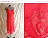 Sale 50s 60s Lingerie // Vintage 1950s 1960s Red Slip with Heart Design by Movie Star Size 38