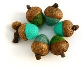 Wool Acorns, Woodland Colors, 10 Handmade Felt Needle Felted Colorful Home Decor Autumn Waldorf Natural Nature Fall Turquiose Sea Blue