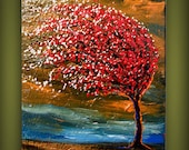 art original abstract painting palette knife painting wind blow tree painting texture painting abstract  landscape 11 x 14