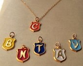 Personalized Initial Necklace, Vintage Shield Charm with Letter of your Choice, enameled shield charm