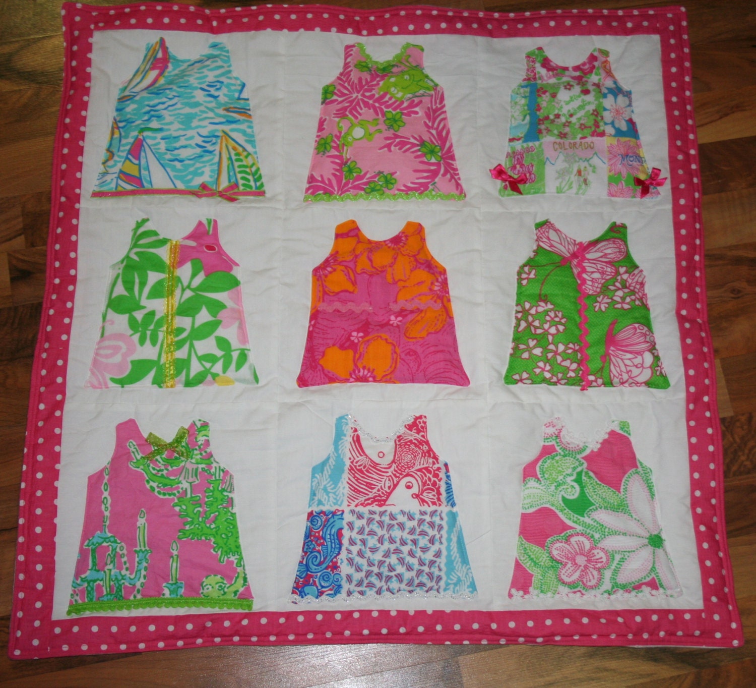 Lovee size Shift Dress quilt made with Lilly Pulitzer fabric
