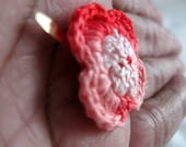 Crochet Lapel Pin, Tiny Men's Red and Pink Variegated Suit Flower
