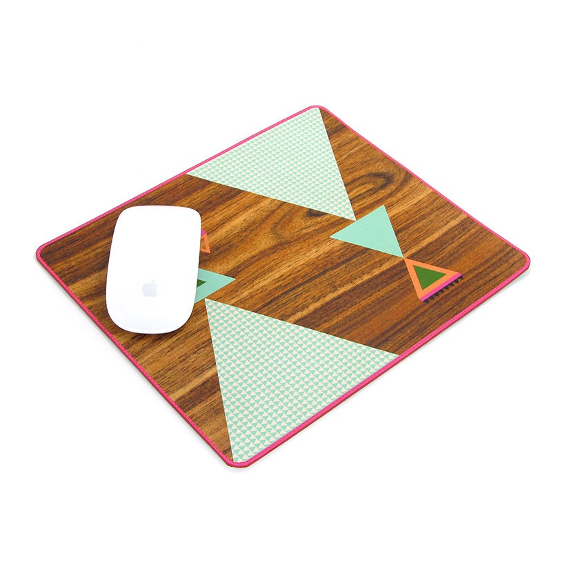 Leather Mousepad - Wood grain and geometric design