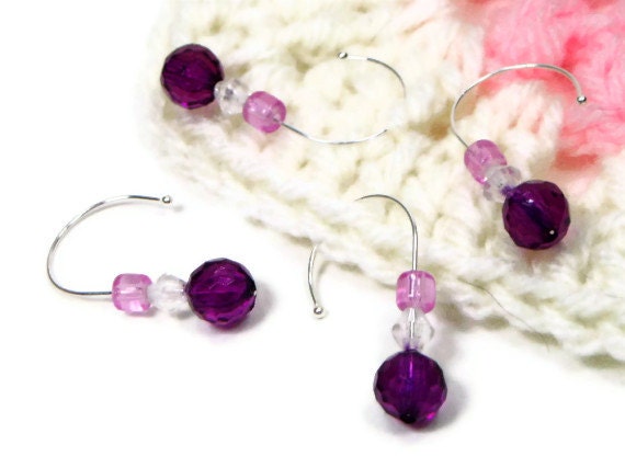 Removable Stitch Markers Set, Crochet, Snag Free, Beaded, Purple, Orchid,  DIY Crafts, Gift, TJBdesigns