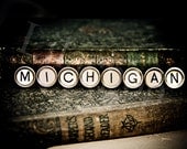 MICHIGAN Vintage Typewriter Keys Fine Art Photographic Print on Metallic Paper