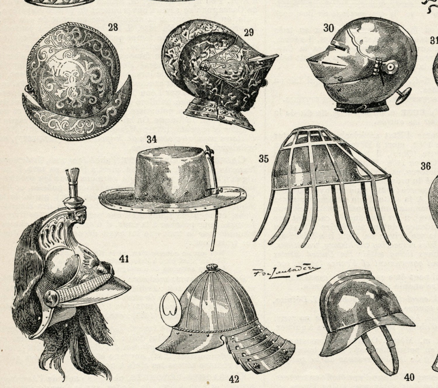 1898-1904  Antique French Plate. Helmets