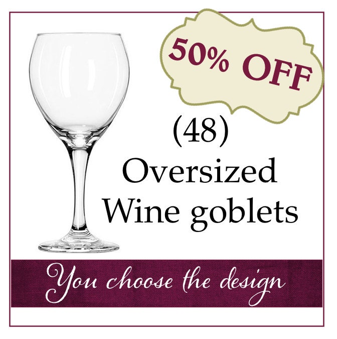 Wedding wine glasses in a set of 48 - Hand painted.  Choose from several designs and colors, FREE personalization and dishwasher safe