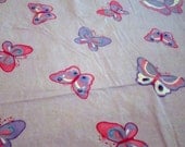 100% Cotton TWIN Flat Sheet Purple with Butterflies  / Reclaimed Bed Linens
