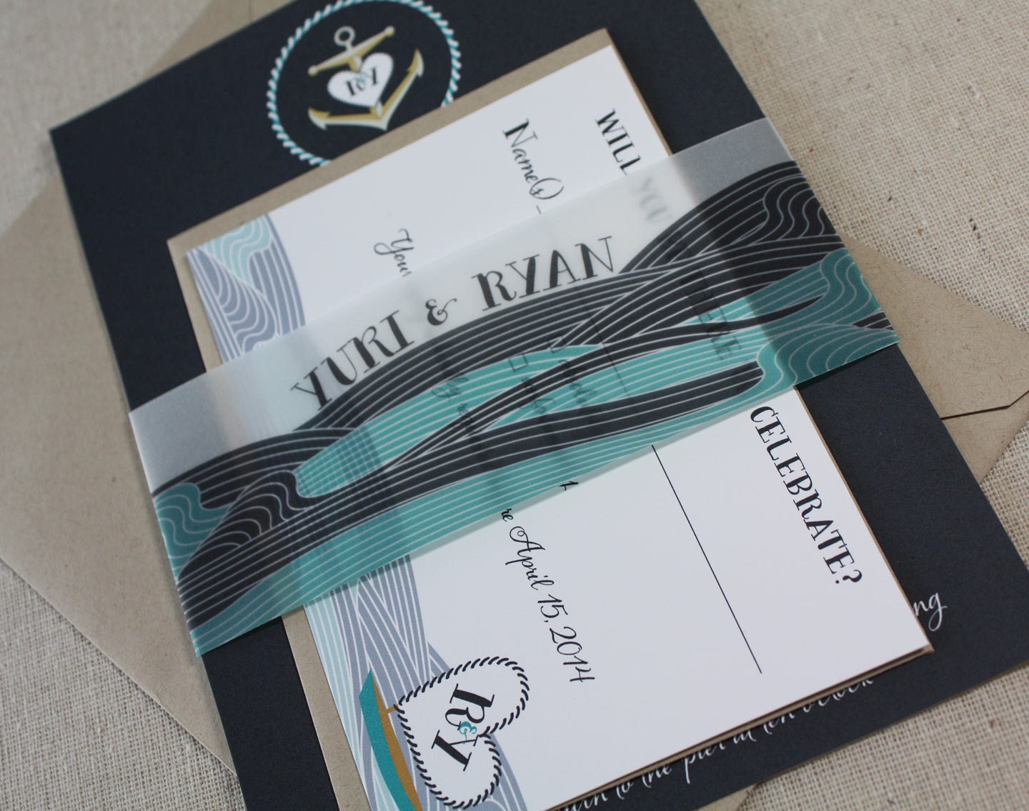 Nautical Wedding Invitations, The Yuri, 50 sets,made with eco-friendly materials