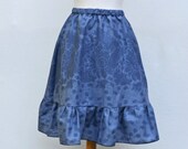 Eco Friendly Organic Cotton Hemp Ruffle Prairie Peasant A Line Skirt Blue Gray Floral Mori Girl Boho Spring Summer Short Skirt