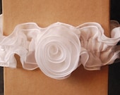 White Chiffon Bridal Garter with Handmade Rosette - Bryce