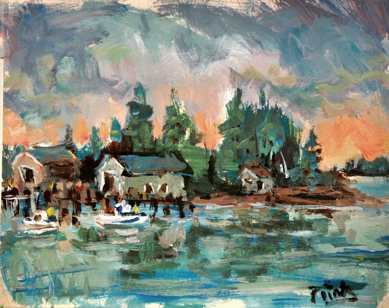 Maine Seascape Painting, ocean harbor scene as seen on You Tube,  by  Russ Potak