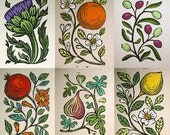 Your Choice of 4 Original Art Hand Painted Block Prints
