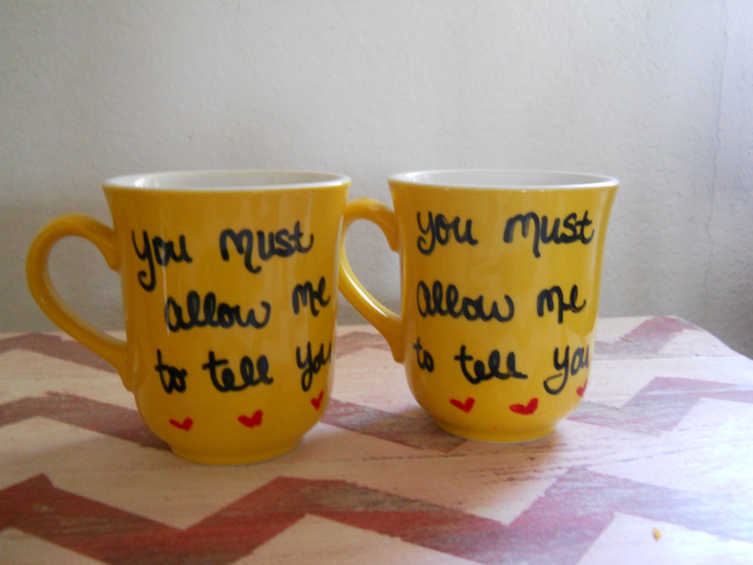 Set of 2 Canary Yellow Pride and Prejudice Quote Mugs-Ready to ship