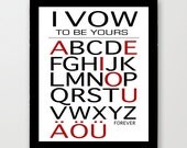 I vow to be yours, Black Red, Wedding gift, Valentines Day Decor, Romance, Alphabet, 11X14, Typography Decor, For him for her