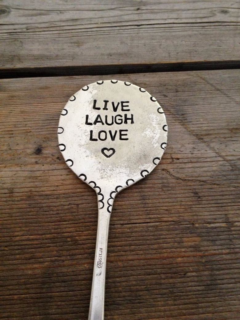 Vintage - LIVE LAUGH LOVE - Flatware Industrial Recycled Silver Spoon Marker