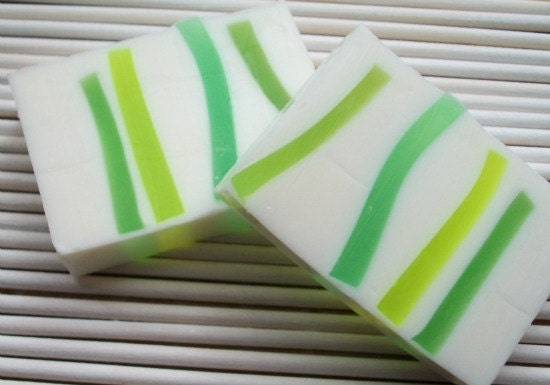 Bamboo Glycerin Soap, Soft Herbal fragrance, creamy shea butter soap, striped, green and white