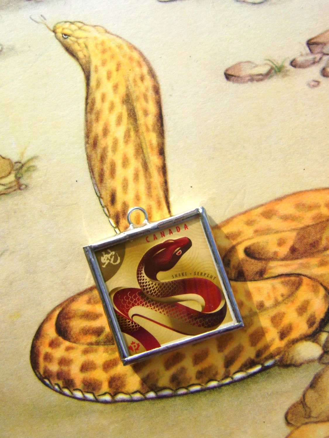 Snakes Chinese New Year Astrology Zodiac Glass Postage Stamps Ornament Pendant Fathers Day Easter Red Charms