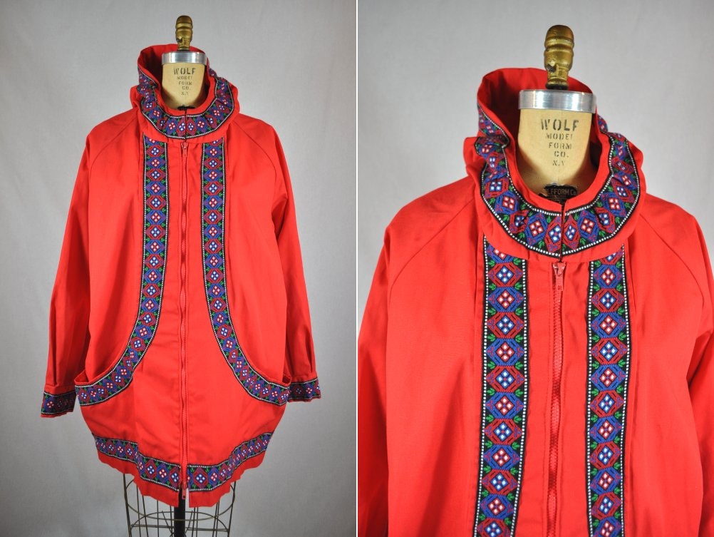 vintage hooded jacket red 70's 80's XL