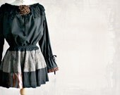 Renaissance Style Black Blouse Women's Clothing Long Sleeve Top Romantic Clothes Off Shoulder Recycled Brown Shirt Medium 'CHAMBERRY'