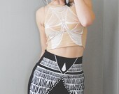 Nyala - High Waisted MINI Skirt - By Bark Decor - Hand Printed Tight Skirt Black