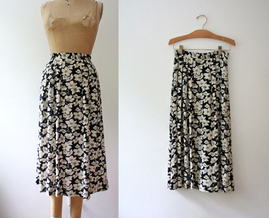 black floral skirt / rayon skirt / Lindon Rose skirt