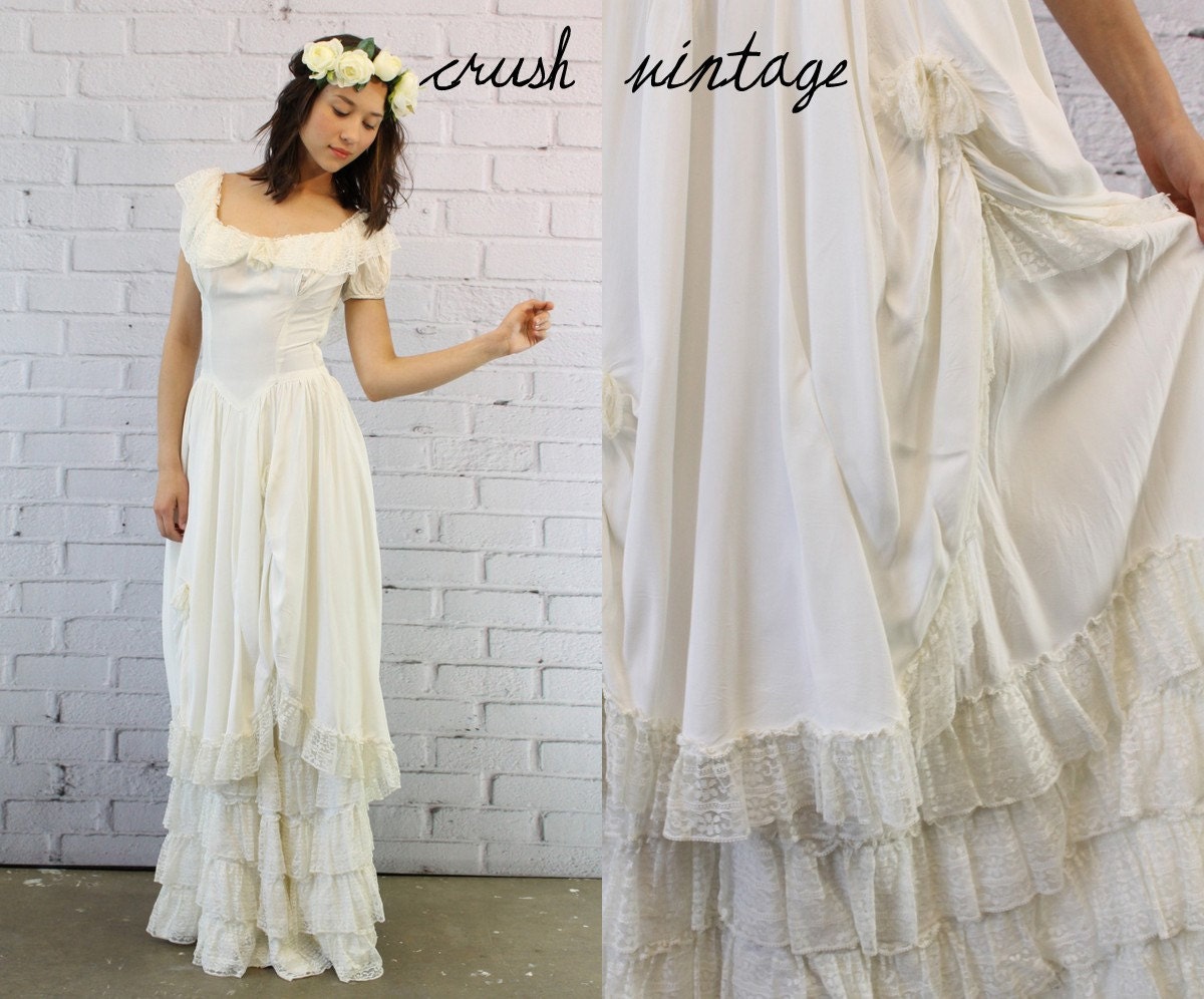 40s Draped Wedding Dress XS / 1940s Lace Wedding Gown / Baby I Love You Wedding Dress