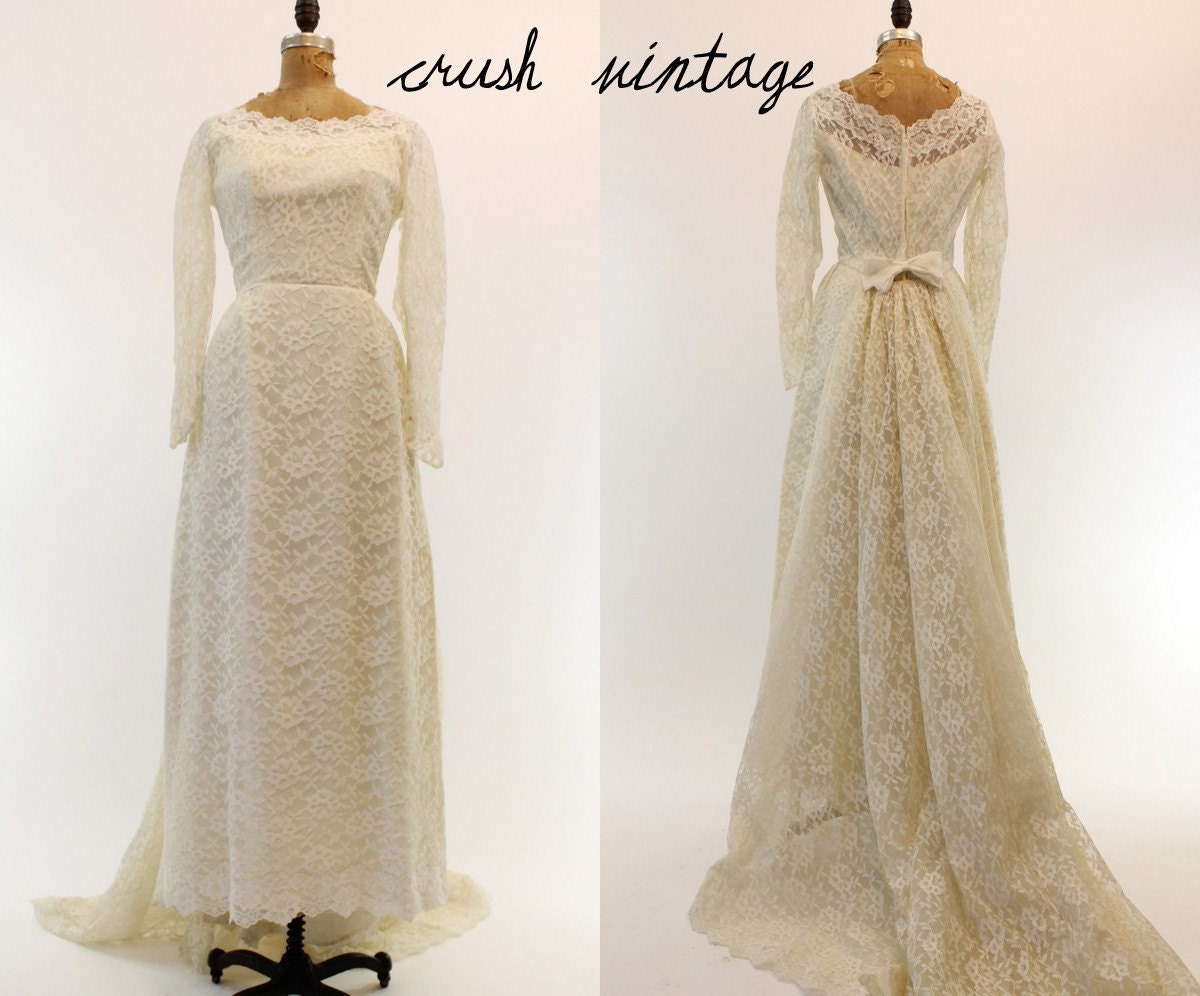 50s Lace Wedding Gown S / 1950s Sequin and Lace Dress / The Do You Dream of Me Gown
