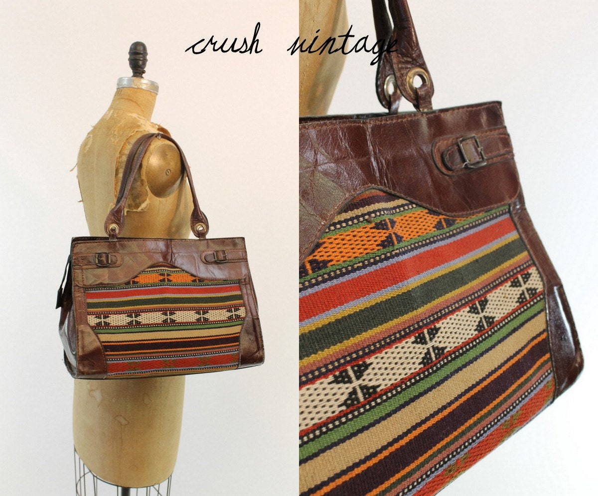 1970s Bohemian Bag / 70s Aztec Vintage Bag / The City Picnic Tote
