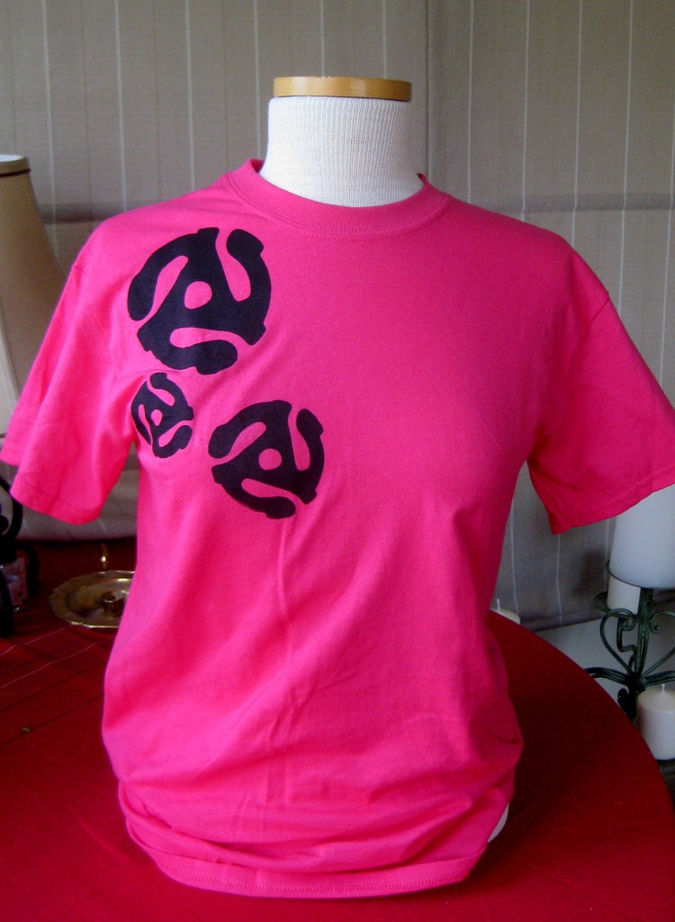 T-Shirt: Asymetrical Falling 45 Adapters in Hot Pink