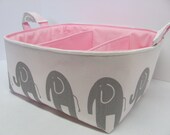 NEW Fabric Diaper Caddy - Fabric organizer storage bin basket - Perfect for your nursery - Grey Elephants