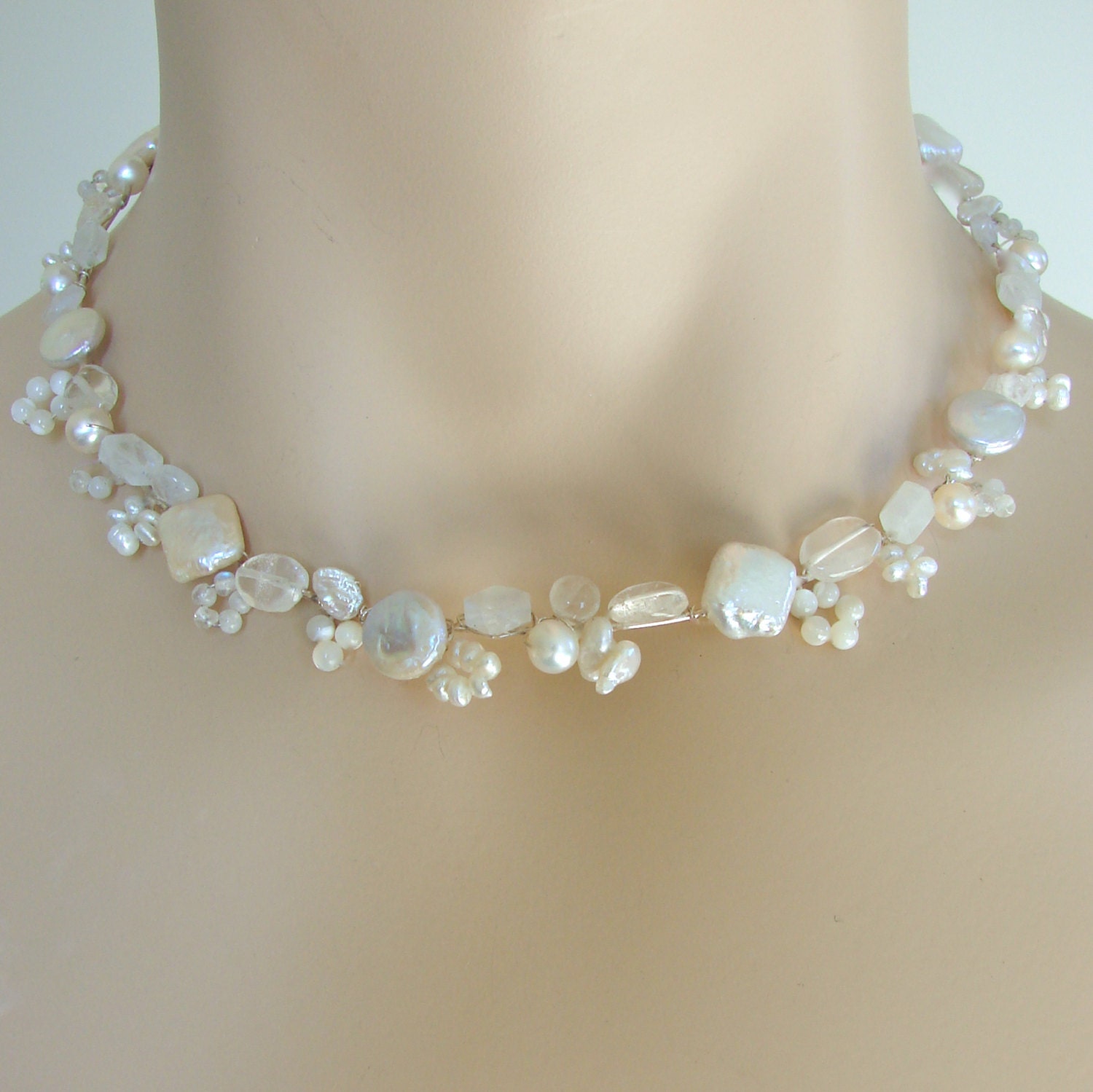 Bridal Garland Necklace with Moonstone and Pearls