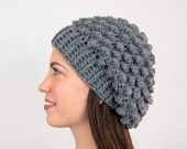 Slouchy Grey Textured Knit Hat For Year Round