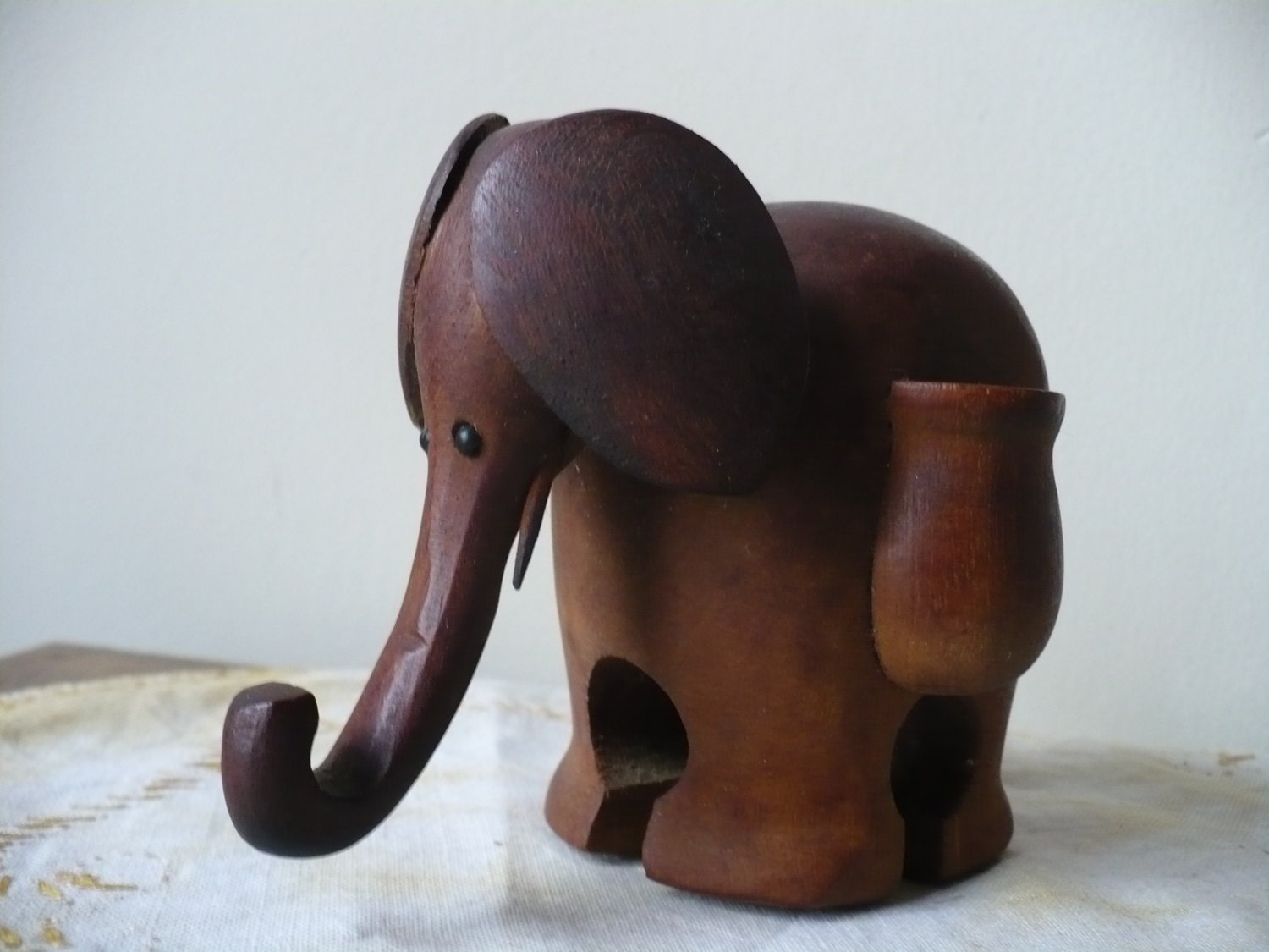 Mid Century Wooden Elephant Toothpick Holder