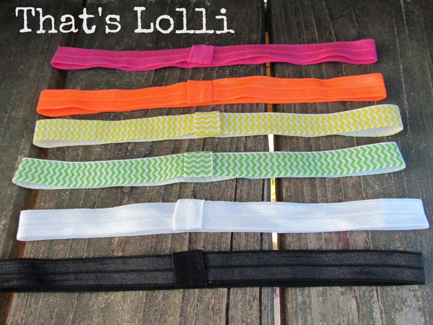 Child size set of 6 Elastic headbands, solid and chevron