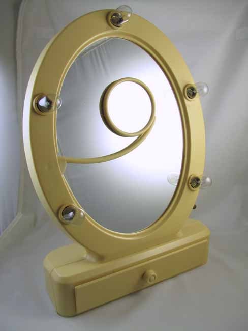 Vintage Art Deco Hollywood Glam Femme-Lite Rialto Flip Mirror celluloid plastic lighted make up vanity cosmetics mirror w drawer