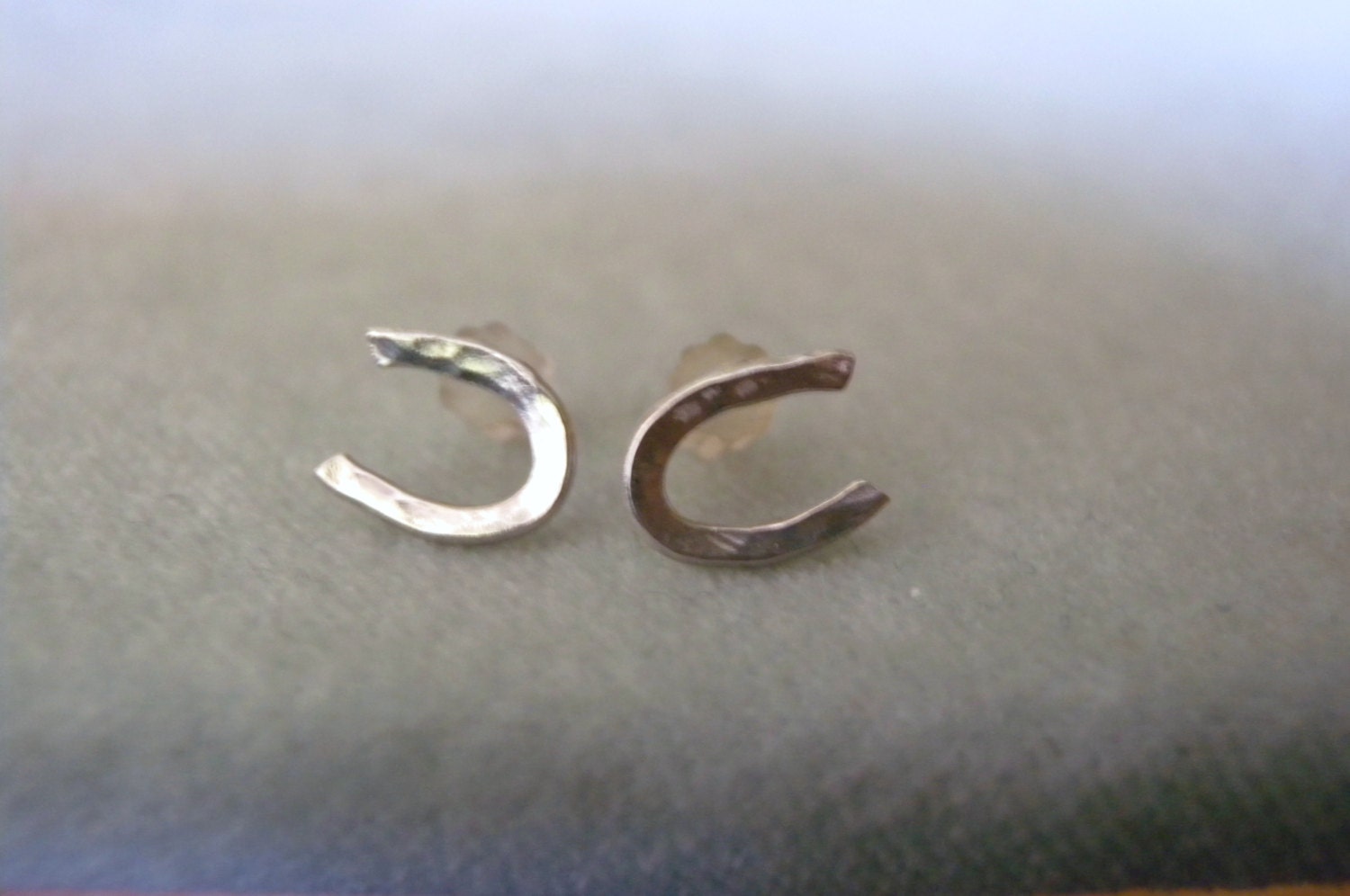 Etsy Handmade Sterling Silver Horseshoe Stud Earrings Metalwork Jewelry FREE SHIPPING in US
