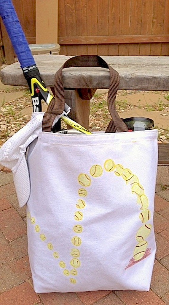 Custom Bouncing Tennis Ball Canvas Tote, Choose Tote Color & Lettering