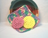 Pot Scrubbers, dishcloth, kitchen set, scour pads, cotton cloth, home cleaning aids, colorful. Pick your 3pc.