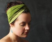 Turban Stretch Headband.  Green Tie-Dye.