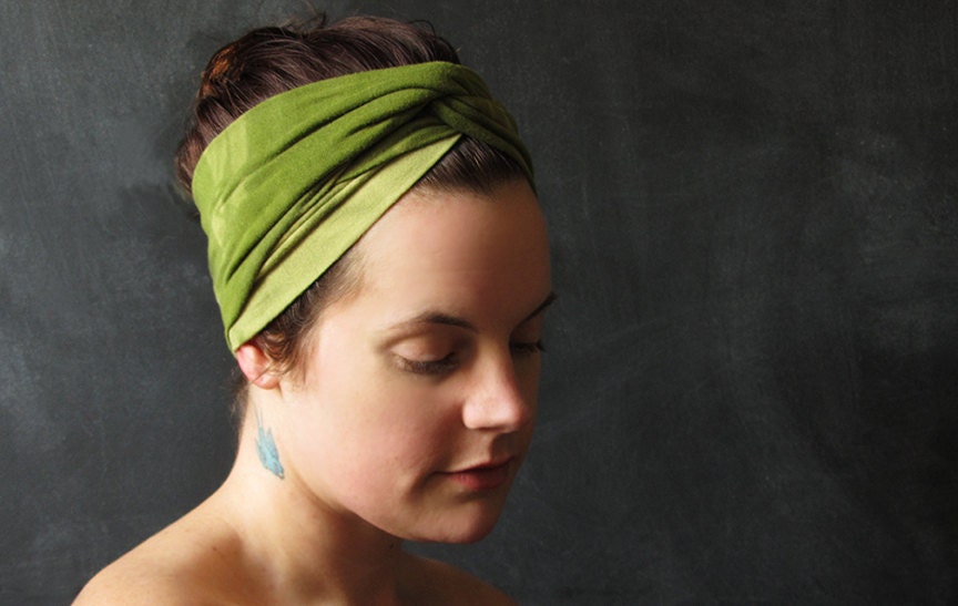 Turban Stretch Headband.  Green Tie-Dye.