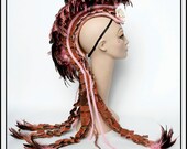 Deathly Pink.... Pink Feather Headdress with Bones
