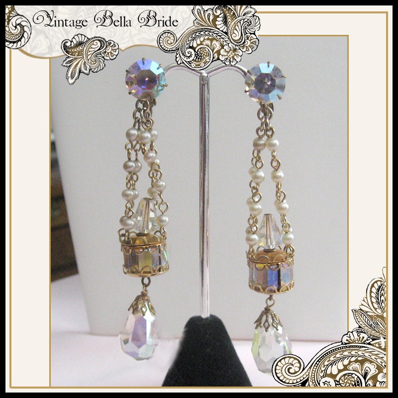 Aurora Borealis Pearl Crystal Drop Earrings